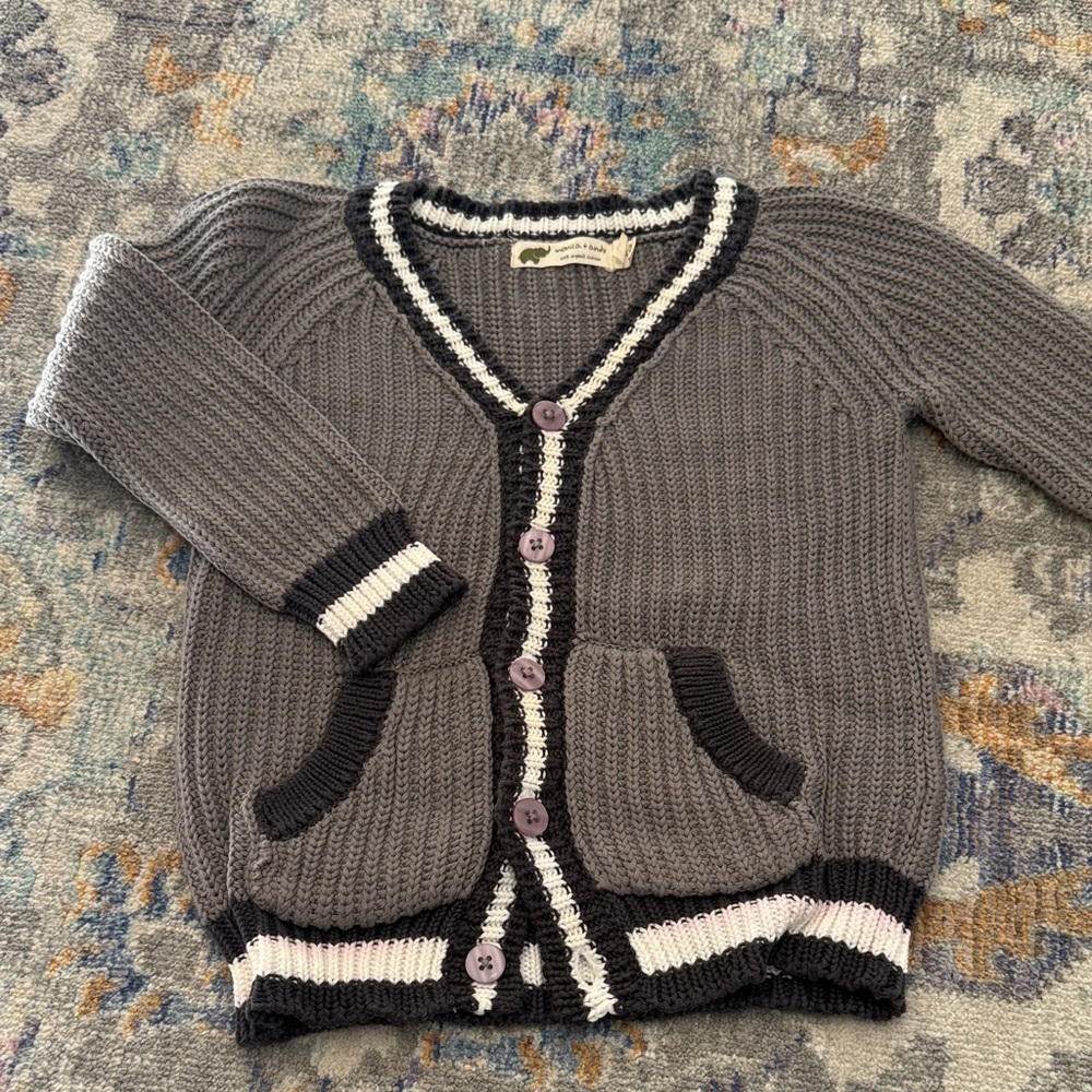 4T Cozy Gray and Black Kids' Cardigan Sweater